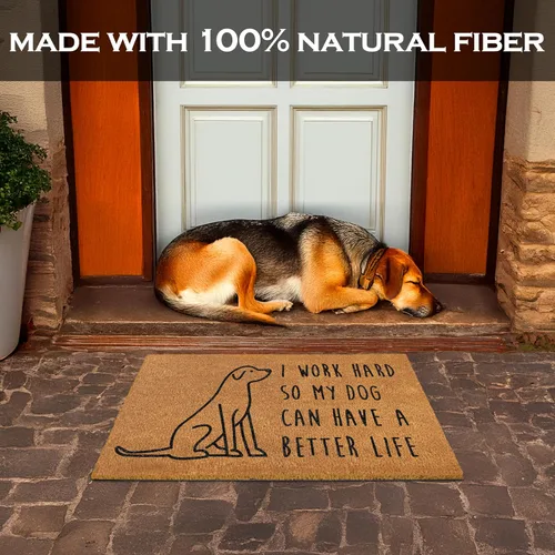 Vista 2 de MAINEVENT Nuestro Felpudo "I Work Hard So My Dog Can Have a Better Life" de 30x17 Pulgadas, Divertido Tapete de Bienvenida para Área Exterior