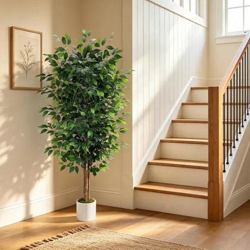Vista 4 de Árbol de ficus artificial de 6 pies con troncos de madera real, árbol de Árbol de ficus tipo 4-6ft