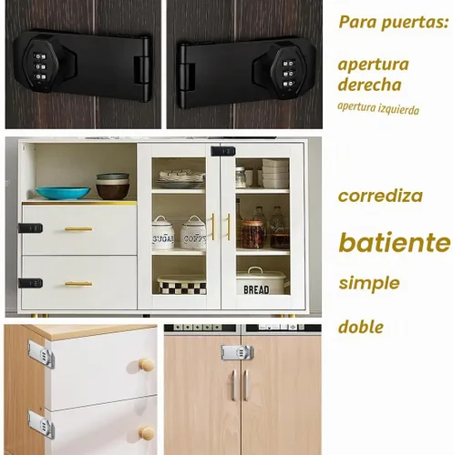 Vista 2 de ETEKJOY Cerradura de gabinete sin llave de 3 dígitos con código de contraseña combinación con hasp, pestillo de cierre giratorio, cajón de madera