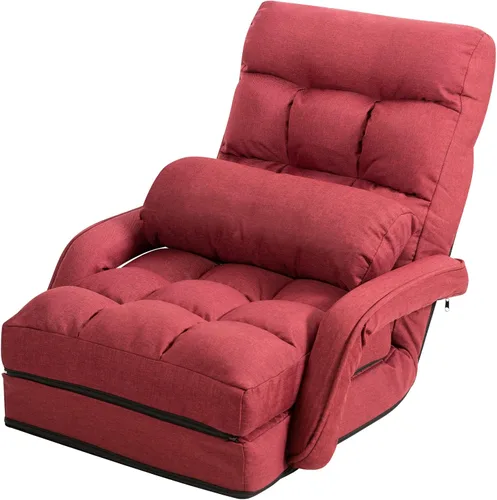 Vista 10 de Giantex Chaise Lounge - Sillón plegable multiusos para interiores con 6 posiciones ajustables, reposabrazos integrados, almohada lumbar, asiento