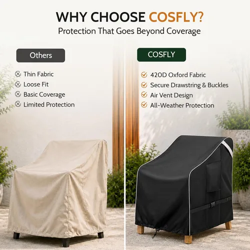 Vista 7 de COSFLY Fundas para sillas de patio al aire libre, impermeables, resistentes a los rayos UV, ajuste ajustable con correas de hebilla, se adapta a