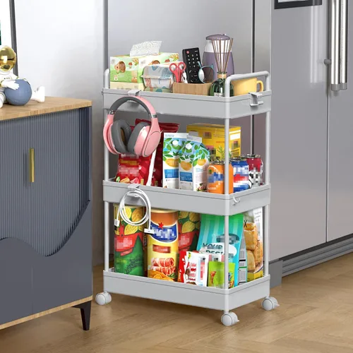 Vista 13 de SOLEJAZZ Carrito de Almacenamiento Delgado con Ruedas de 3 Niveles, Organizador de Almacenamiento Estrecho para Baño, Organizador de Utilidades