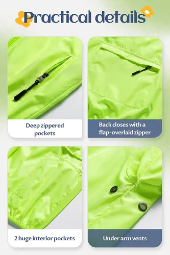 Vista 7 de CREATMO US Chaqueta de ciclismo reflectante para niños y niñas, rompevientos con capucha extraíble