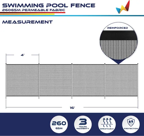 Vista 6 de Windscreen4less - Valla de seguridad para piscinas enterradas, valla de seguridad desmontable con mangas de postes, panel de valla de patio