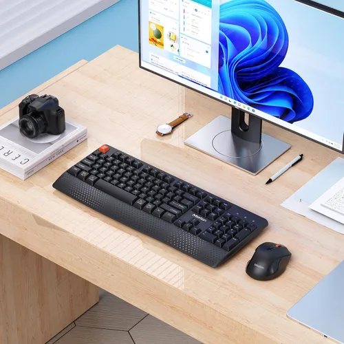 Vista 7 de MEETION Nuevo teclado y ratón inalámbrico, combo de teclado y ratón para computadora, ratón de 3 DPI ajustable, teclado inalámbrico de tamaño Negro
