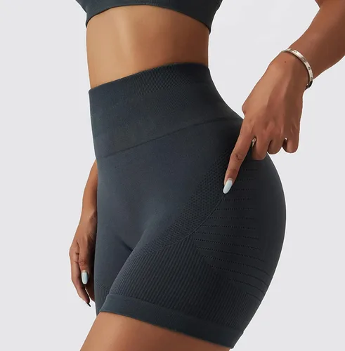Vista 45 de Conjuntos de entrenamiento para mujer, 2 piezas, sin costuras, acanalada, sin mangas, brasier deportivo, cintura alta, pantalones cortos