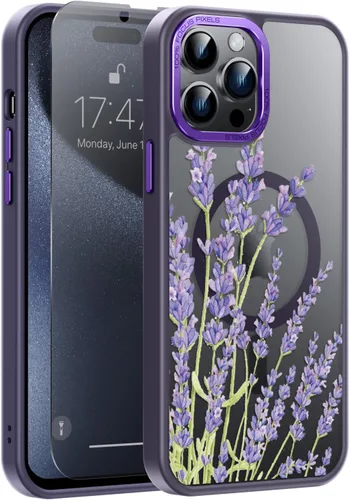 Vista 60 de Goodon para iPhone 15 Pro Max con protector de pantalla de privacidad, compatible con Magsafe, funda translúcida mate a prueba de golpes - Linda