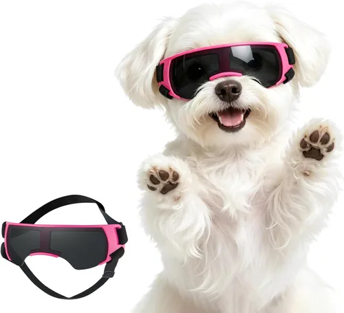Vista 7 de ENJOYING Lentes de sol para perros de razas pequeñas, antirayos UV para perros pequeños, resistentes al viento, protección ocular de perro