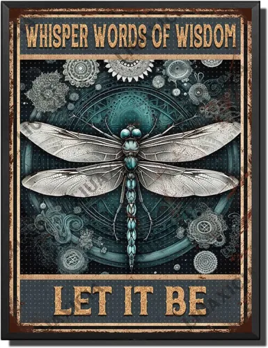 Vista 28 de LIUAXICIA Letrero de estaño vintage divertido con texto en inglés «Into The Forest I go to Lose My Mind and Free My Soul Dragonfly», letrero