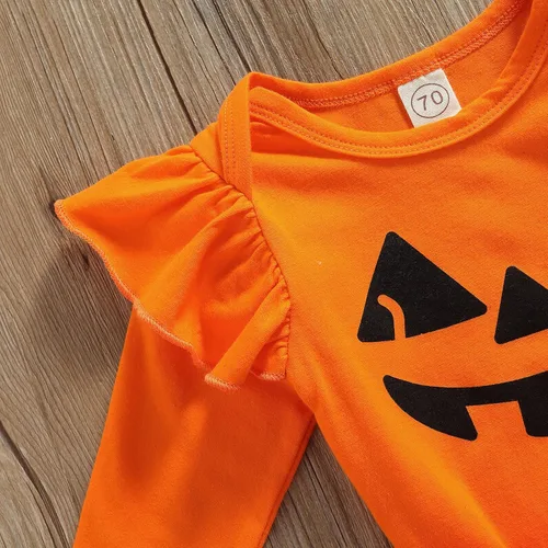 Vista 5 de Conjunto de 4 piezas de Halloween para bebés y niñas de manga larga de malla con falda de burbujas leggings