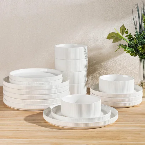 Vista 58 de TheTerra Juego de vajilla de cerámica para 4, juego de 12 platos y cuencos ligeros de porcelana, resistente a los arañazos, apto para horno