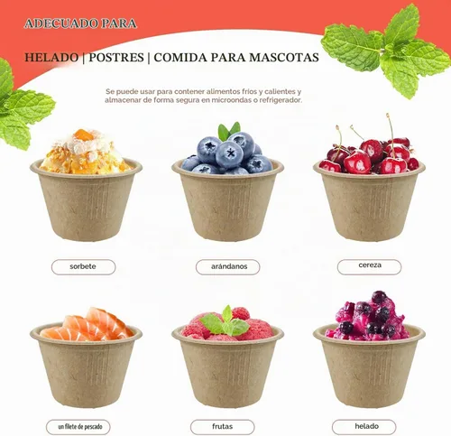 Vista 6 de 200 cuencos de papel biodegradables naturales de caña de azúcar de 4 onzas, cuencos de papel compostables para ensalada, sopa caliente, pasta