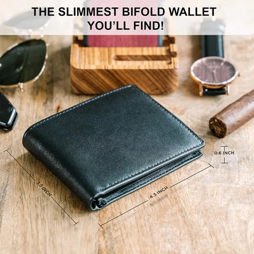 Vista 5 de Carteras para hombre con bloqueo RFID Cartera plegable de cuero para hombre Cuero genuino Capacidad adicional Por Stay Fine, Negro -, Classic