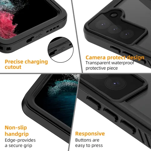 Vista 5 de YMCCOOL Funda impermeable para Samsung Galaxy S22, con protector de pantalla sensible integrado a prueba de golpes, resistente a prueba de golpes