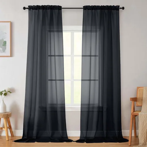 Vista 216 de 2 paneles de cortinas traslúcidas blancas para dormitorio, sala de estar, 96 pulgadas de largo, modernas, suaves, ligeras, con bolsillo para barra