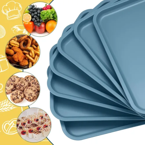 Vista 4 de 20 bandejas de comida rápida de 10 x 14 pulgadas, bandejas rectangulares de plástico para cafetería, bandejas de cafetería estándar a granel