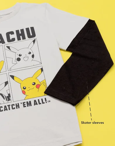 Vista 4 de Pokemon Camiseta Niños Niños Skater Ropa Gris Pikachu Game Top