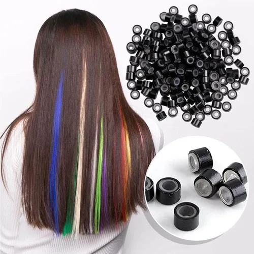 Vista 6 de Orgrimmar Extensiones de cabello para quitar alicates y gancho de tracción, 500 piezas de anillos de micro silicona, kit de herramientas para Negro