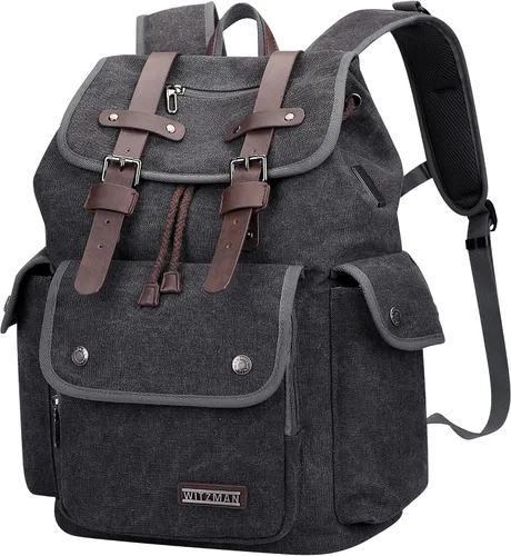 Vista 10 de WITZMAN Mochila de lona para hombre, mochila vintage para laptop de 15.6 pulgadas, mochila de viaje de alta capacidad casual (A8004 verde militar)