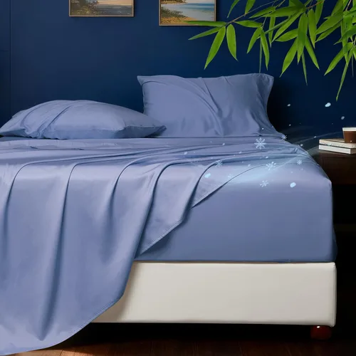 Vista 12 de HYPREST Sábanas refrescantes tamaño Queen – Rayón derivado de bambú, seda suave y transpirable, juego de sábanas de lujo que no sudan, sábanas Beige