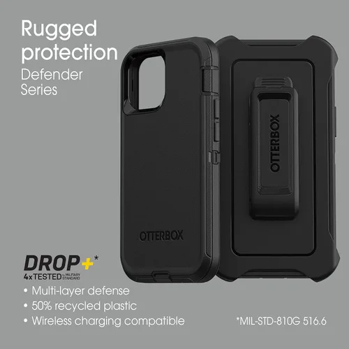 Vista 6 de OtterBox Funda para iPhone 13 mini y iPhone 12 mini Defender Series, color negro, resistente y duradero, con protección de puerto, incluye soporte