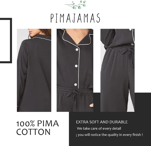 Vista 4 de Conjunto de pijama para mujer, algodón Pima peruano, suavidad superior, conjunto de ropa de descanso para mujer