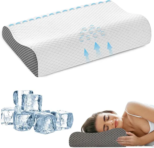 Vista 11 de Almohadas refrescantes de espuma viscoelástica para dormir, almohada cervical ergonómica para aliviar el dolor de cuello y hombros, almohada fría