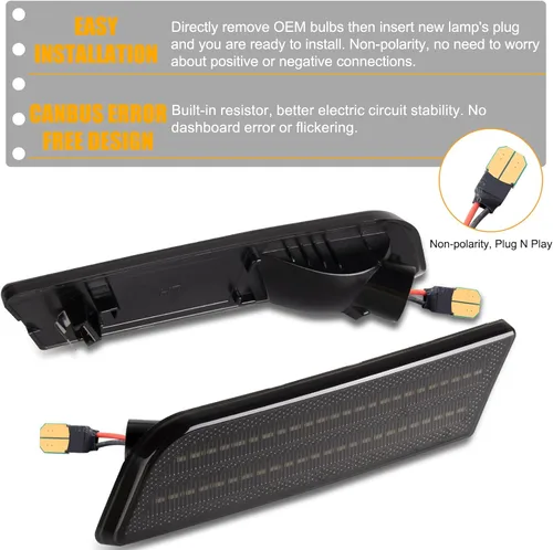 Vista 4 de Gempro Luces de Marcador Lateral LED para Ford Transit Connect 2010-2013 Ámbar Refledores de Parachoques Delantero Lámparas Lente Ahumada, 2 Piezas