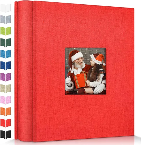 Vista 18 de Álbum de fotos Artfeel 4x6 con 100 bolsillos, álbumes de fotos deslizables, libro de memorias con cubierta de lino y ventana frontal, libro de fotos