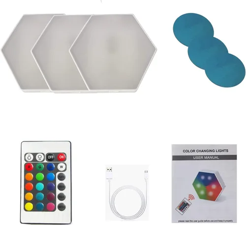 Vista 2 de QLEE Luces LED hexagonales inteligentes, control remoto, geometría, luz hexagonal sensible al tacto, RGB colorido, paneles de pared para dormitorio