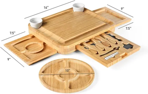 Vista 5 de Juego de regalo de tablas de embutidos de bambú, juego de tablas de carne y queso simple con accesorios de tabla de charcutería, regalos del día