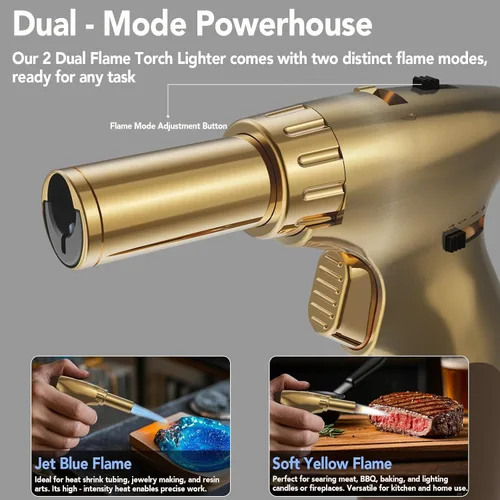Vista 2 de Sondiko - Encendedor de butano de llama de doble estilo, antorcha de metal premuim Refillable Blow Torch with Continuous Flame Lock, Adjustable