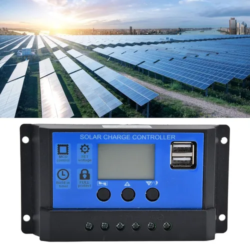 Vista 3 de Controlador solar, controlador solar DC 12V-24V, regulador inteligente de batería de panel solar con controladores de energía renovable dobles (10A)