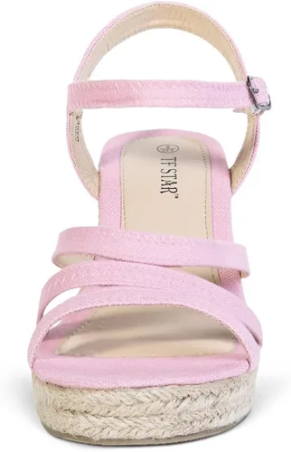 Vista 8 de TF STAR Sandalias casuales de cuña con hebilla y correa de tobillo y plataforma para mujer