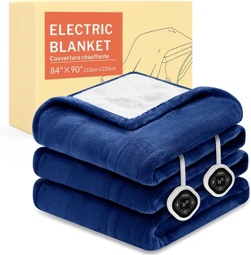 Vista 36 de HOMLYNS LuxeHeat - Manta térmica eléctrica tamaño King, manta térmica de franela suave Sherpa con 10 ajustes de calor, temporizador de 1 a 10 horas