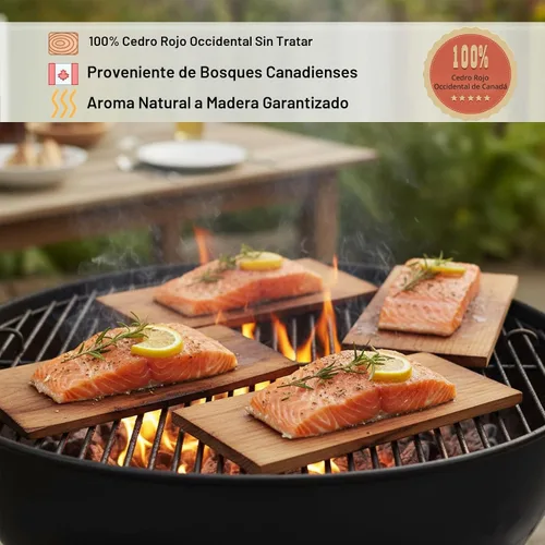 Vista 3 de Paquete de 9 tablones de cedro rojo occidental para asar salmón, tablones de parrilla de 7 x 3.7 pulgadas, accesorios de barbacoa para asar