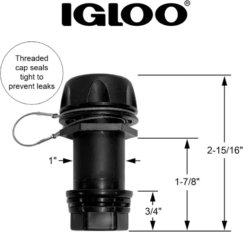 Vista 2 de Igloo Tapón de drenaje con correa de acero inoxidable para enfriadores BMX, Overland e IMX de 25-72 cuartos de galón