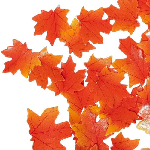 Vista 2 de Hojas de otoño comestibles doradas, 90 piezas para cupcakes, hojas de arce de otoño, oblea, papel de arroz, decoración de alimentos, mezcla de 2