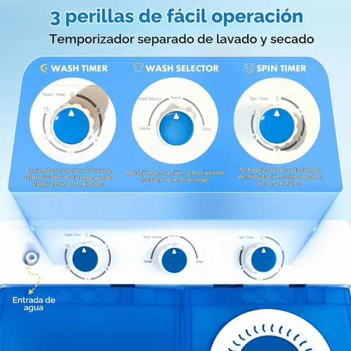 Vista 2 de Dawmilon Lavadora Portátil de Doble Tina - Lavadora Compacta de 14 libras (9.5 libras) y Secadora Centrífuga (4.5 libras) Combo con Bomba de Drenaje