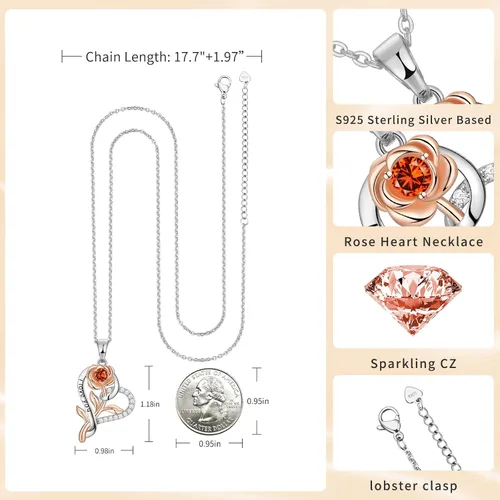 Vista 4 de PAITAIN Regalos para el día de la madre, collares de piedra natal rosa, plata esterlina S925 para su esposa, novia, mujer, mamá, hermana, hija