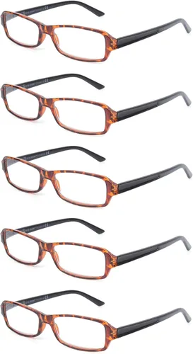 Vista 10 de Paquete de 5 lentes de lectura clásicos de plástico rectangular unisex para hombres y mujeres, negro, azul, gris y tortuga