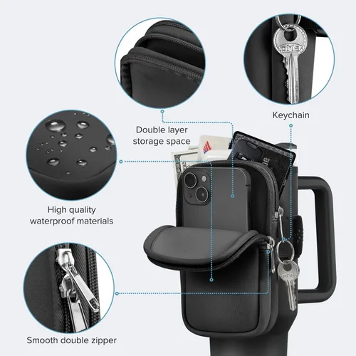 Vista 2 de Bolsa para botella de agua para Stanley Cup de 40 onzas, 30 onzas, bolsa para botella de agua para correr, tarjetas, llaves, teléfono, accesorios