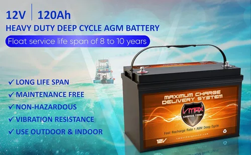 Vista 2 de QTY2 VMAX MR137-120 12V 120AH AGM Deep Cycle Group 31 Baterías para Minn Kota Terrova 80 - Control de pie 24V 80lb Motor de arrastre
