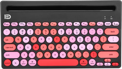 Vista 2 de HUO JI Teclado Inalámbrico Multidispositivo, Bluetooth y Modo Dual de 2.4G para iPad, Cambio a 3 Dispositivos para Celular, Tablet, PC, Smart TV