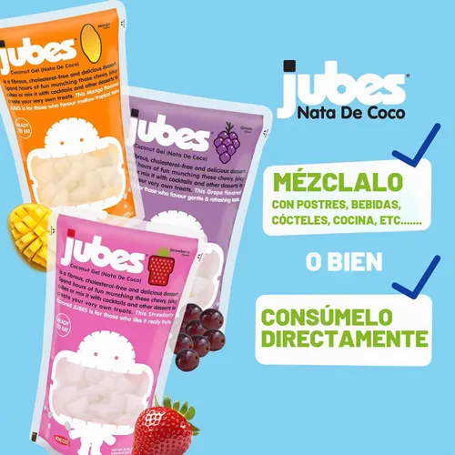 Vista 6 de Jubes Mango Nata De Coco Jelly Cubes 12.7 oz – Cubos de gelatina de coco y mango para sagú – Gel de coco en ingredientes de jarabe para té