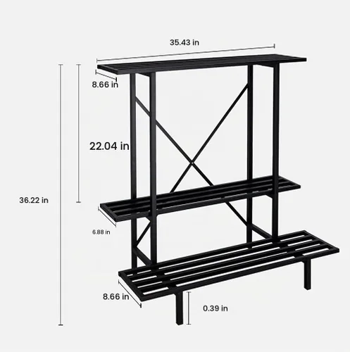 Vista 3 de Zhongma Soporte para plantas de 3 niveles que ahorra espacio, resistente para balcón, hogar, jardín, soporte de metal resistente para plantas