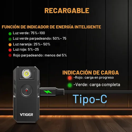 Vista 6 de VTIGER C1 Linterna EDC Recargable con Clip, Luz de Clip de 1300 Lúmenes Potente Portátil Mini con Clip Giratorio, Multi-Modo, IPX6 Resistente al