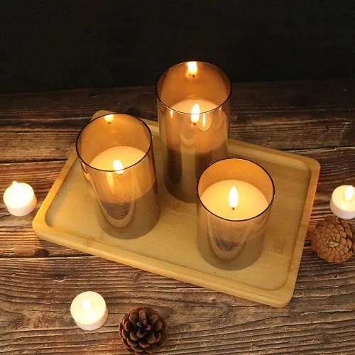 Vista 5 de GenSwin - Velas de cristal sin llama con control remoto que funcionan con batería, velas LED que parpadean de cera real y mecha 3D