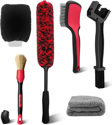 Vista 10 de YeewayVeh 4Pack Kit de Limpieza de Ruedas de Coche, Cepillo de Rueda Flexible y Cepillo Limpiador de Llanta de Microfibra, Cepillo de Neumáticos