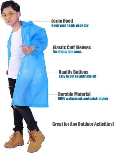 Vista 63 de Chaqueta de lluvia para niños, paquete de 2 ponchos de lluvia para niños, impermeables reutilizables para niños y niñas, impermeable, para exteriores
